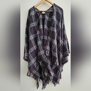 Ann Taylor Loft Outlet Plaid Fringe Poncho One Size